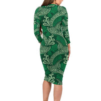 Forest Green Monstera Long Sleeve Bodycon Dress Polynesian Tribal Pattern LT01 - Polynesian Pride
