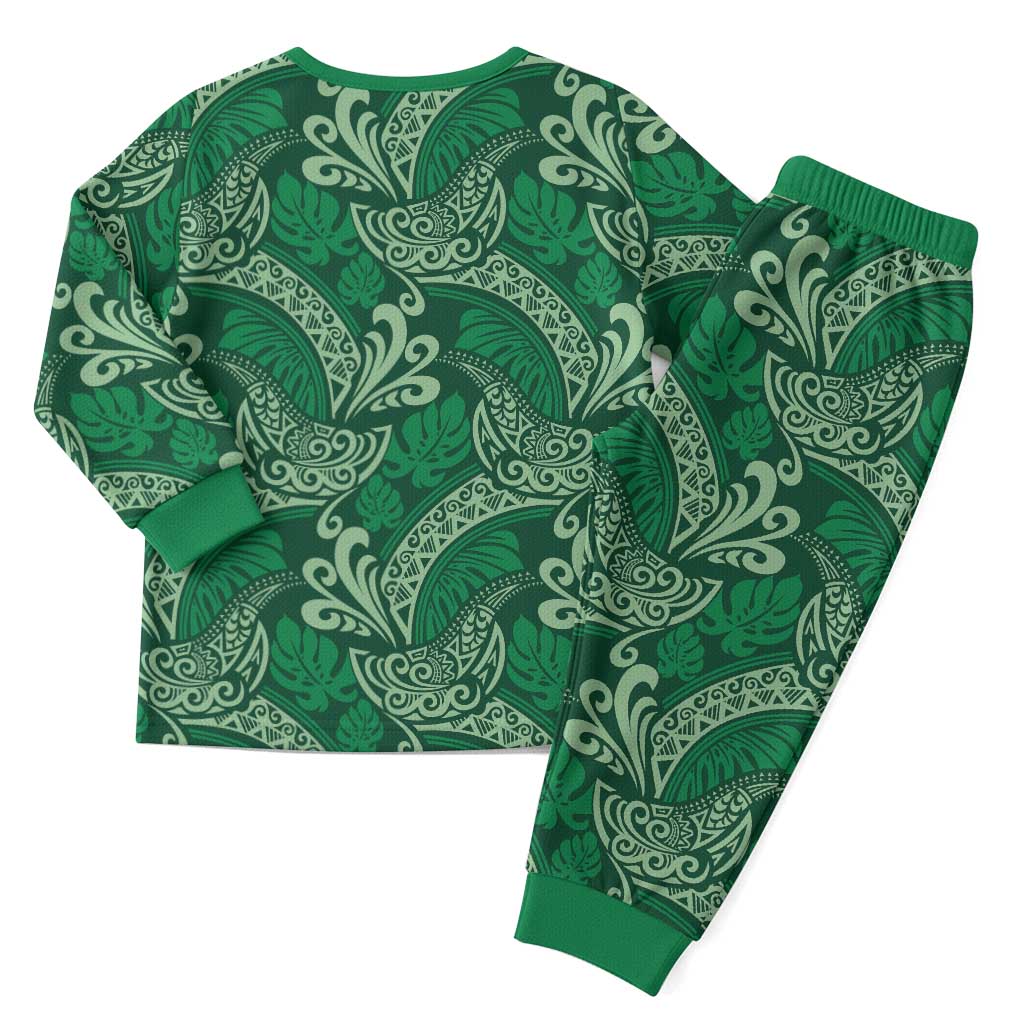 Forest Green Monstera Christmas Pajama Set Polynesian Tribal Pattern LT01 - Polynesian Pride