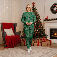 Forest Green Monstera Christmas Pajama Set Polynesian Tribal Pattern LT01 Women Green - Polynesian Pride