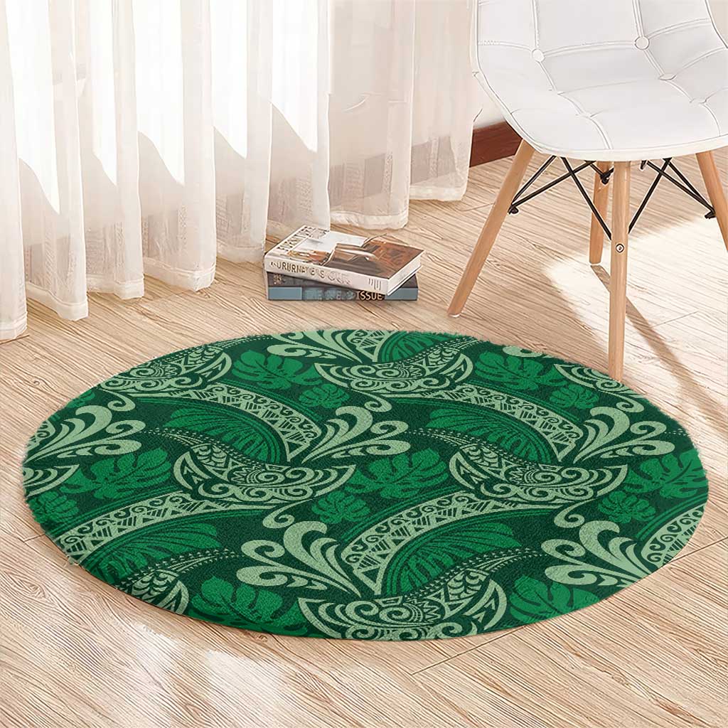 Forest Green Monstera Round Carpet Polynesian Tribal Pattern LT01 - Polynesian Pride