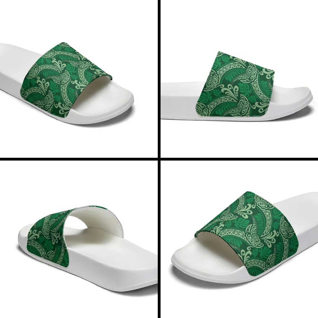 Forest Green Monstera Slide Sandals - Polynesian Tribal Pattern LT01 - Polynesian Pride