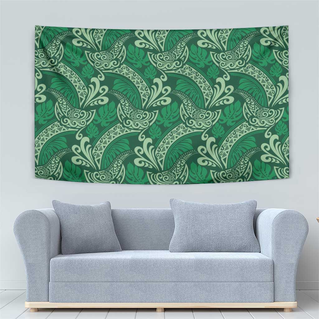 Forest Green Monstera Tapestry Polynesian Tribal Pattern LT01 - Polynesian Pride