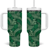 Forest Green Monstera Tumbler With Handle Polynesian Tribal Pattern LT01 One Size: 40 oz Green - Polynesian Pride