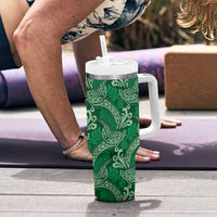 Forest Green Monstera Tumbler With Handle Polynesian Tribal Pattern LT01 - Polynesian Pride