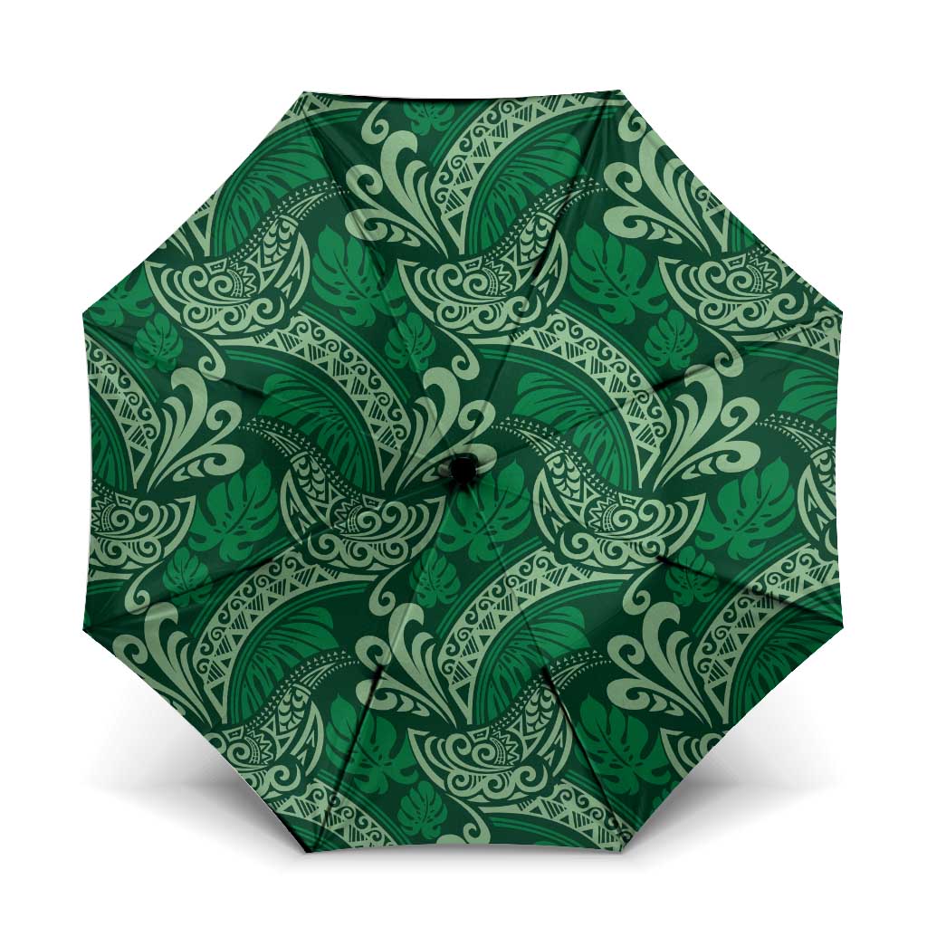 Forest Green Monstera Umbrella Polynesian Tribal Pattern LT01 One Size Folded 11.42 inch Opened Diameter 37.4 inch Green - Polynesian Pride
