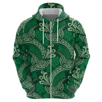 Forest Green Monstera Zip Hoodie Polynesian Tribal Pattern LT01 - Polynesian Pride