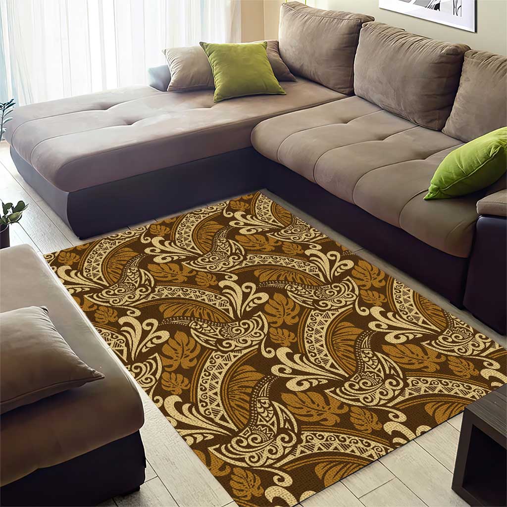 Brown Gold Monstera Area Rug Polynesian Tribal Pattern LT01 - Polynesian Pride