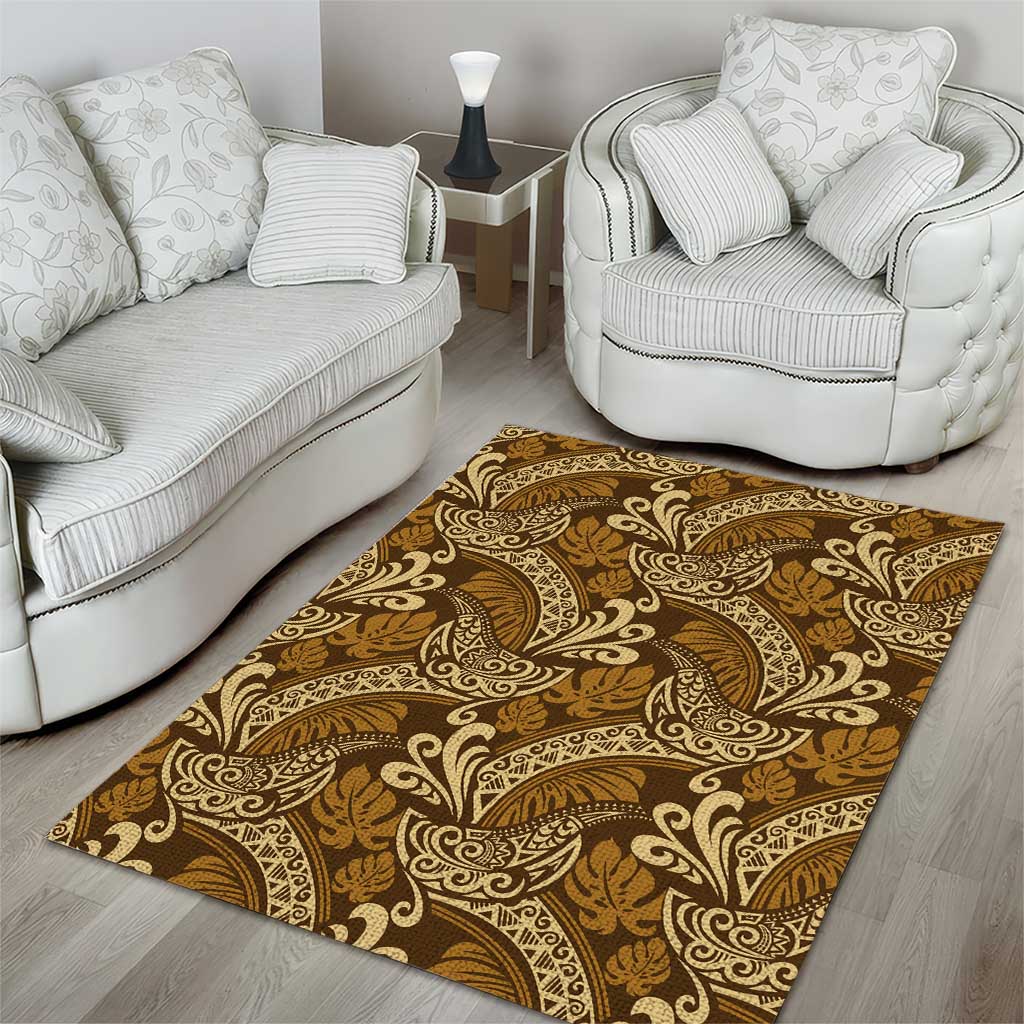 Brown Gold Monstera Area Rug Polynesian Tribal Pattern LT01 - Polynesian Pride