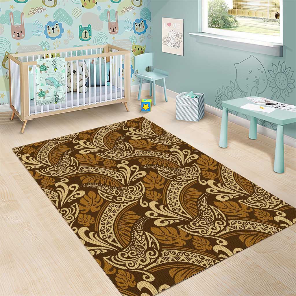 Brown Gold Monstera Area Rug Polynesian Tribal Pattern LT01 - Polynesian Pride