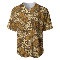 Brown Gold Monstera Baseball Jersey Polynesian Tribal Pattern LT01 Gold - Polynesian Pride