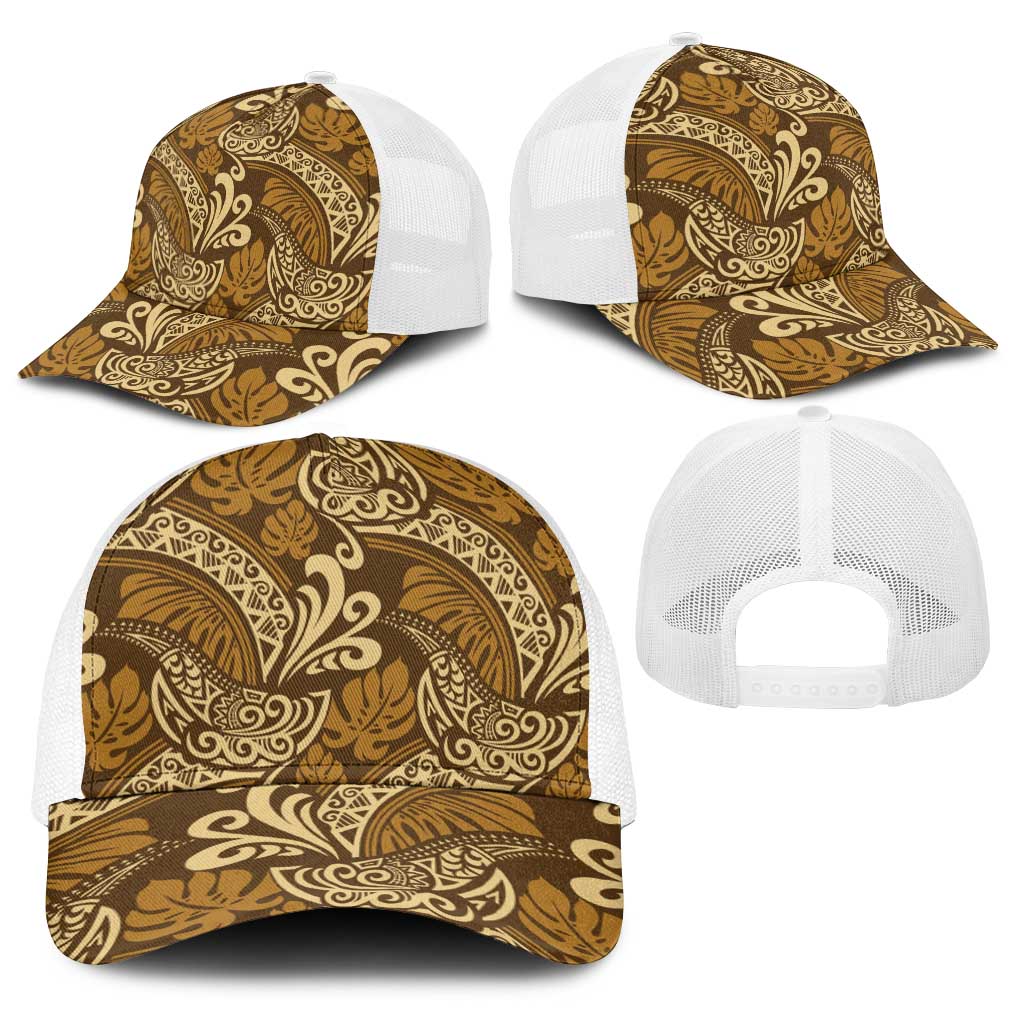Brown Gold Monstera Baseball Net Cap Polynesian Tribal Pattern LT01 - Polynesian Pride