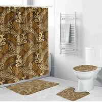 Brown Gold Monstera Bathroom Set Polynesian Tribal Pattern LT01 Bathroom Set (4 pcs) Gold - Polynesian Pride