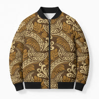 Brown Gold Monstera Bomber Puffer Jacket Polynesian Tribal Pattern LT01 Unisex Gold - Polynesian Pride