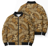 Brown Gold Monstera Bomber Puffer Jacket Polynesian Tribal Pattern LT01 - Polynesian Pride