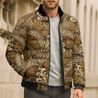 Brown Gold Monstera Bomber Puffer Jacket Polynesian Tribal Pattern LT01 - Polynesian Pride