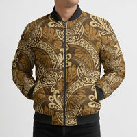 Brown Gold Monstera Bomber Puffer Jacket Polynesian Tribal Pattern LT01 - Polynesian Pride