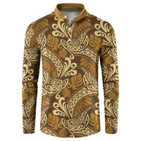 Brown Gold Monstera Button Sweatshirt Polynesian Tribal Pattern LT01 Gold - Polynesian Pride