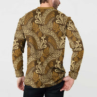 Brown Gold Monstera Button Sweatshirt Polynesian Tribal Pattern LT01 - Polynesian Pride