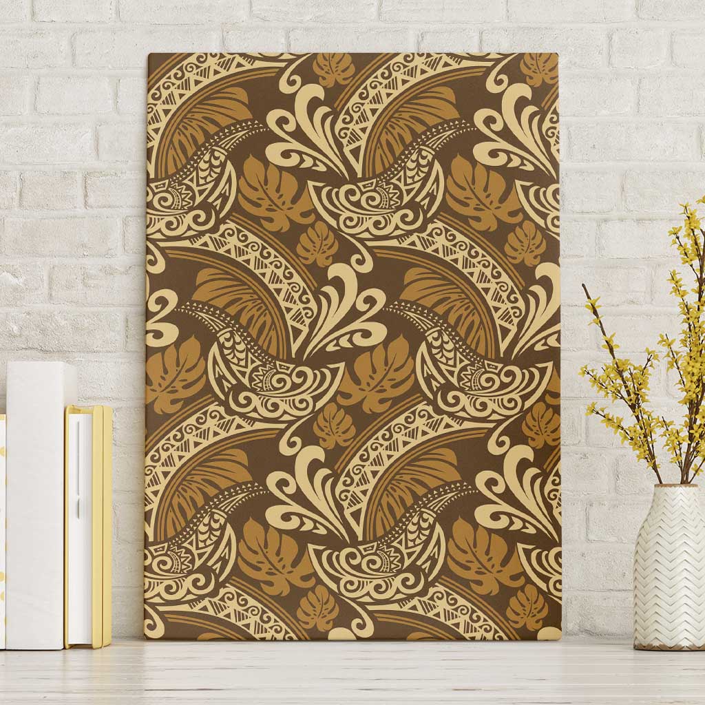Brown Gold Monstera Canvas Wall Art Polynesian Tribal Pattern LT01 Without Frame Gold - Polynesian Pride