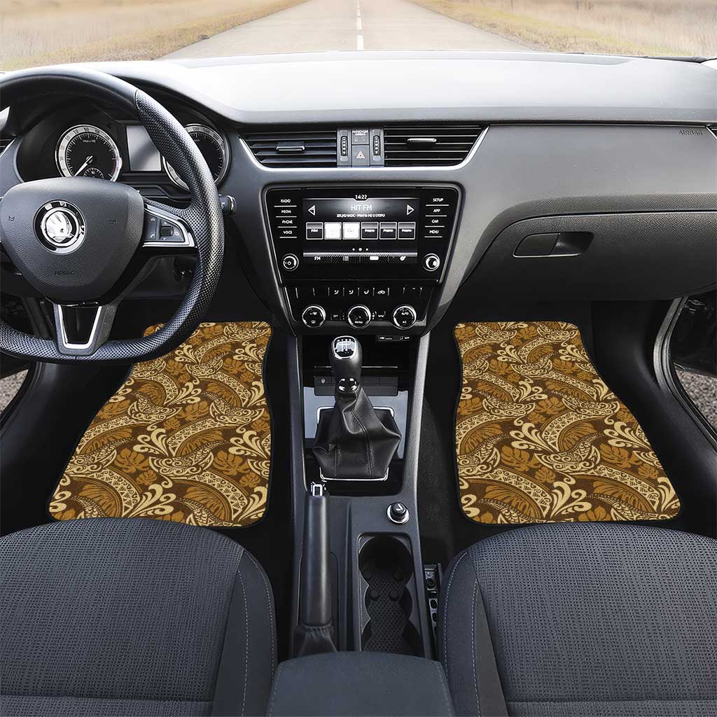Brown Gold Monstera Car Mats Polynesian Tribal Pattern LT01 Set 2pcs - Front Gold - Polynesian Pride