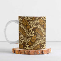 Brown Gold Monstera Ceramic Mug Polynesian Tribal Pattern LT01 Gold - Polynesian Pride