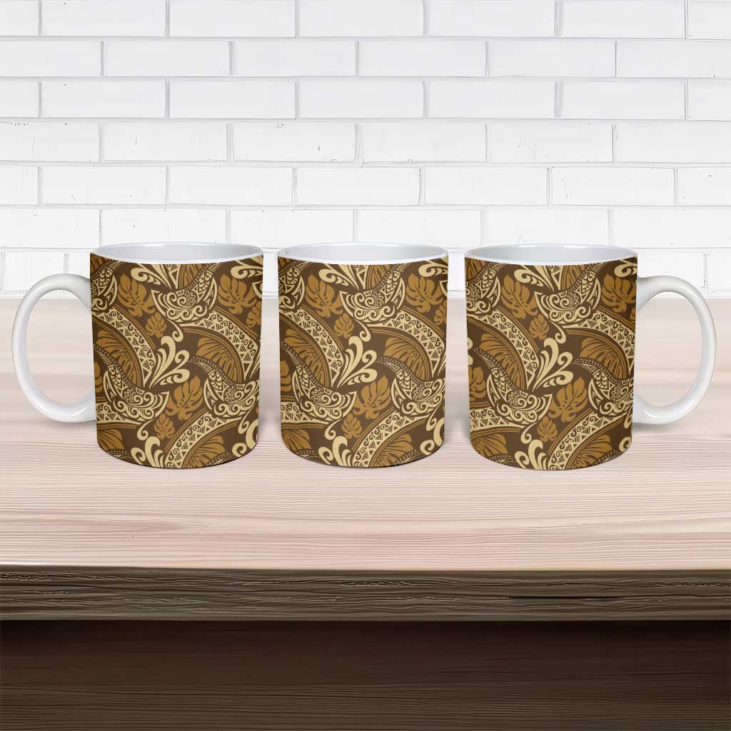 Brown Gold Monstera Ceramic Mug Polynesian Tribal Pattern LT01 - Polynesian Pride