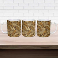 Brown Gold Monstera Ceramic Mug Polynesian Tribal Pattern LT01 - Polynesian Pride