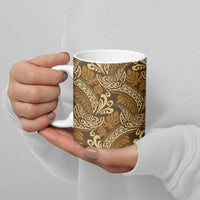 Brown Gold Monstera Ceramic Mug Polynesian Tribal Pattern LT01 - Polynesian Pride