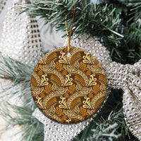 Brown Gold Monstera Ceramic Ornament Polynesian Tribal Pattern LT01 - Polynesian Pride