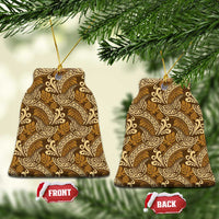 Brown Gold Monstera Ceramic Ornament Polynesian Tribal Pattern LT01 Bell Flake Gold - Polynesian Pride