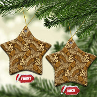 Brown Gold Monstera Ceramic Ornament Polynesian Tribal Pattern LT01 Star Gold - Polynesian Pride