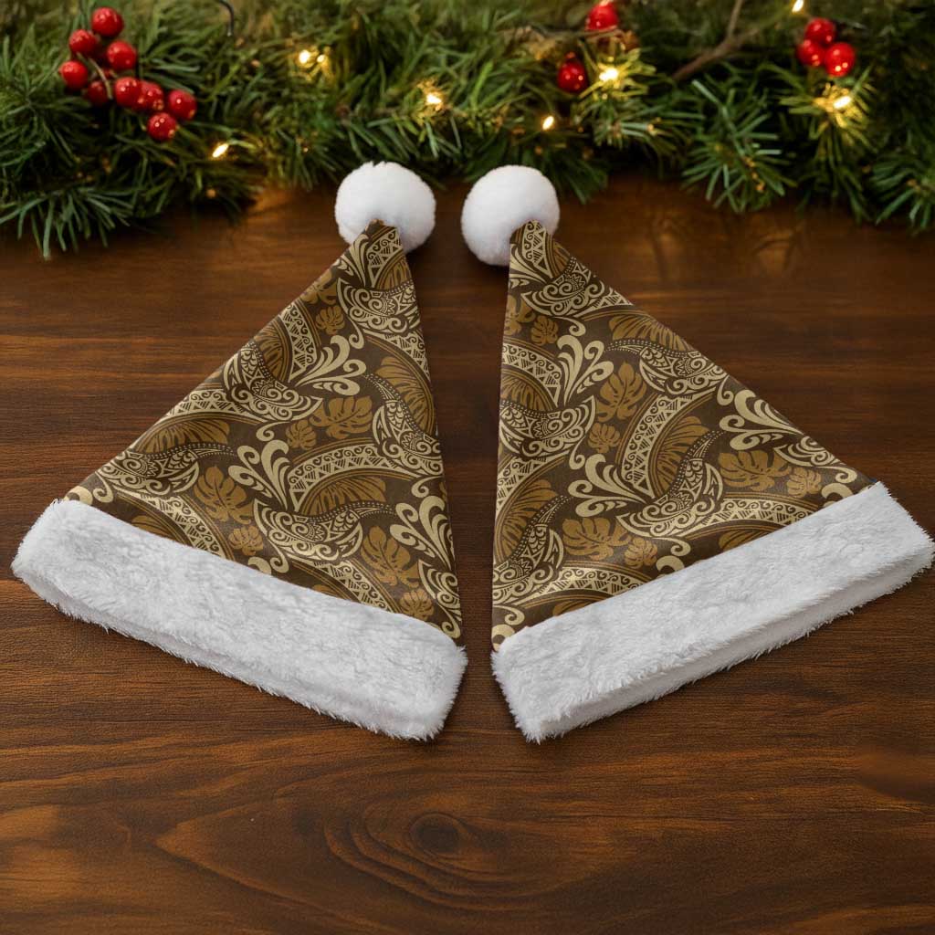 Brown Gold Monstera Christmas Santa Hat Polynesian Tribal Pattern LT01 - Polynesian Pride