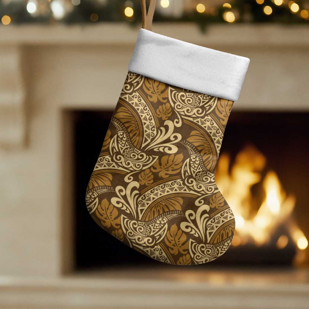 Brown Gold Monstera Christmas Stocking Polynesian Tribal Pattern LT01 Set of 2 Gold - Polynesian Pride