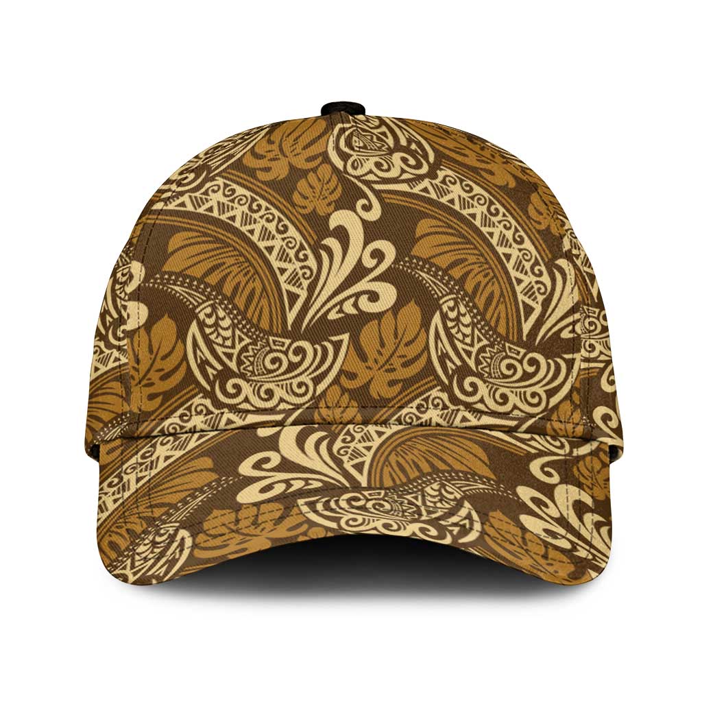 Brown Gold Monstera Classic Cap Polynesian Tribal Pattern LT01 Universal Fit Gold - Polynesian Pride