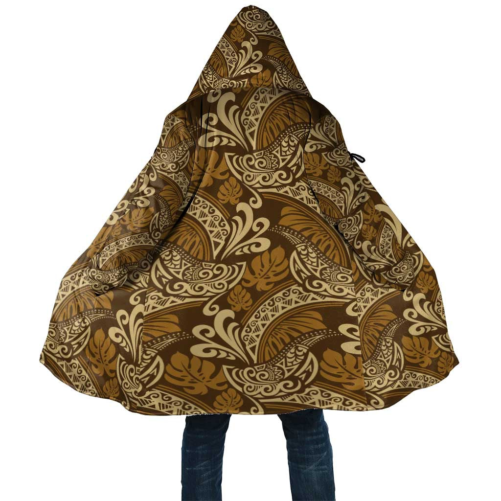 Brown Gold Monstera Cloak Polynesian Tribal Pattern LT01 Unisex Gold - Polynesian Pride