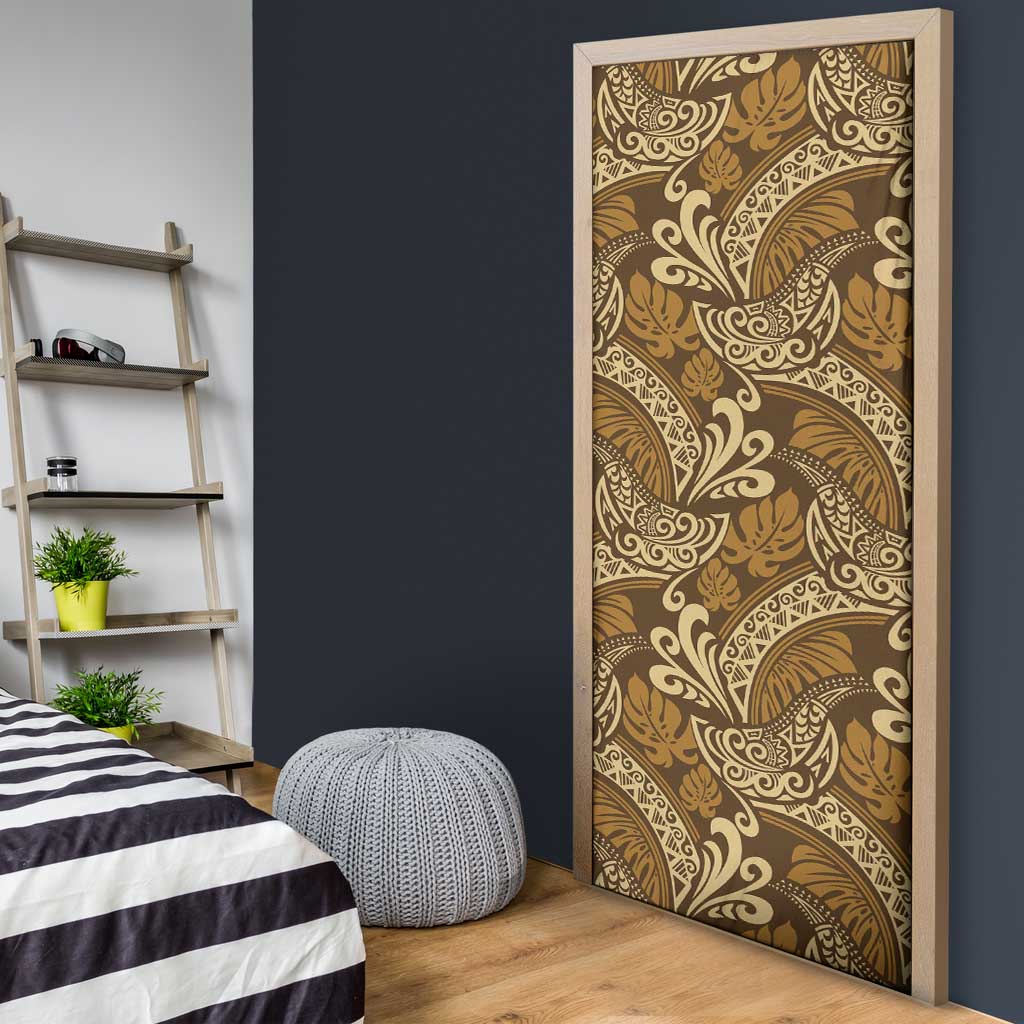 Brown Gold Monstera Door Cover Polynesian Tribal Pattern LT01 - Polynesian Pride