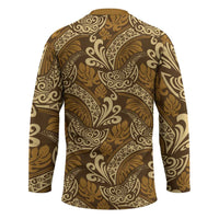 Brown Gold Monstera Hockey Jersey Polynesian Tribal Pattern LT01 - Polynesian Pride