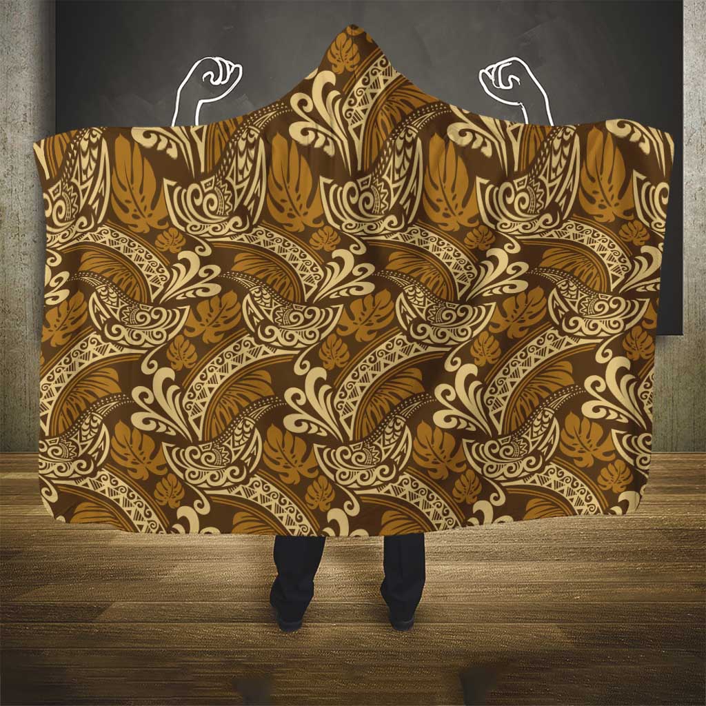 Brown Gold Monstera Hooded Blanket Polynesian Tribal Pattern LT01 - Polynesian Pride