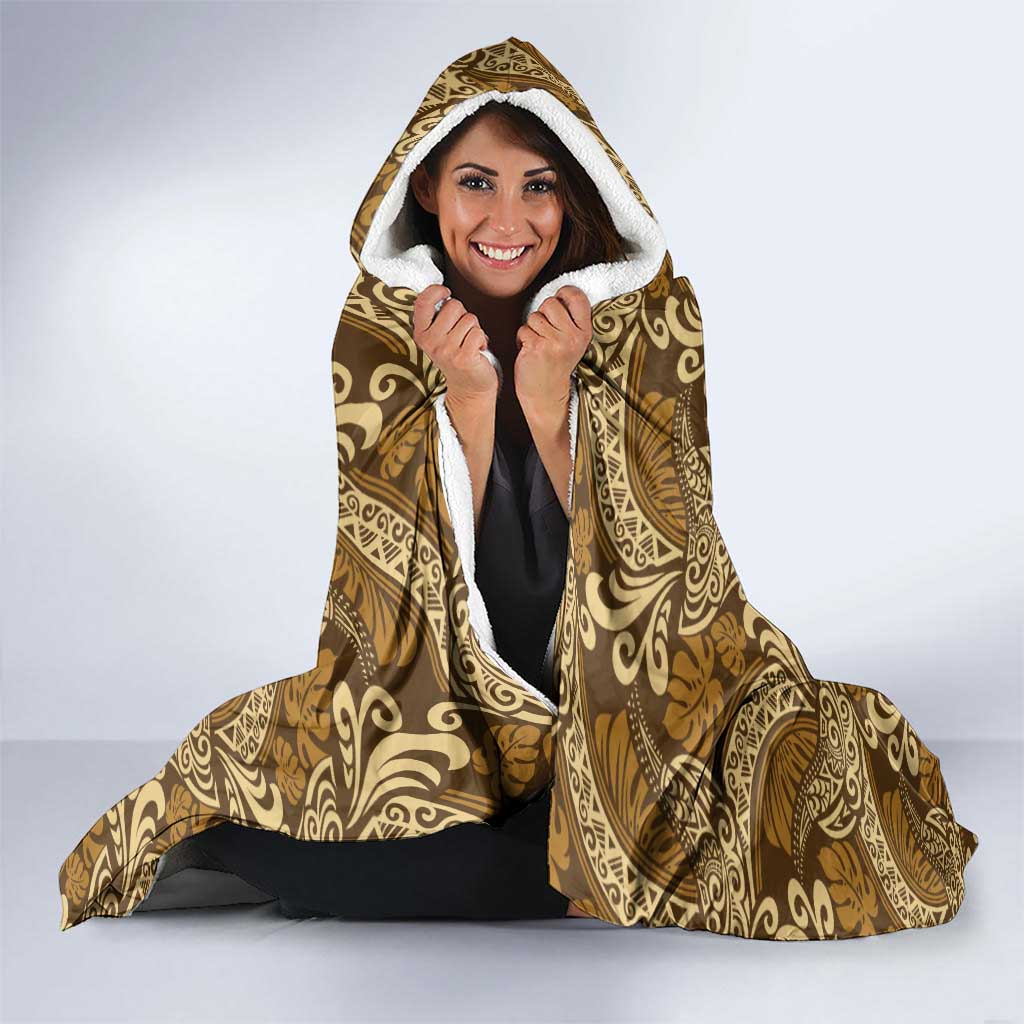 Brown Gold Monstera Hooded Blanket Polynesian Tribal Pattern LT01 - Polynesian Pride