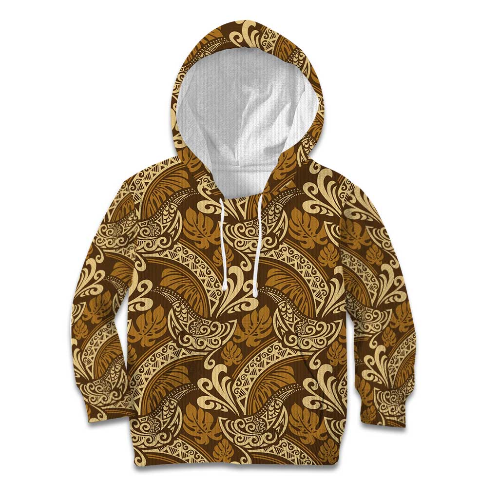 Brown Gold Monstera Kid Hoodie Polynesian Tribal Pattern LT01 Hoodie Gold - Polynesian Pride