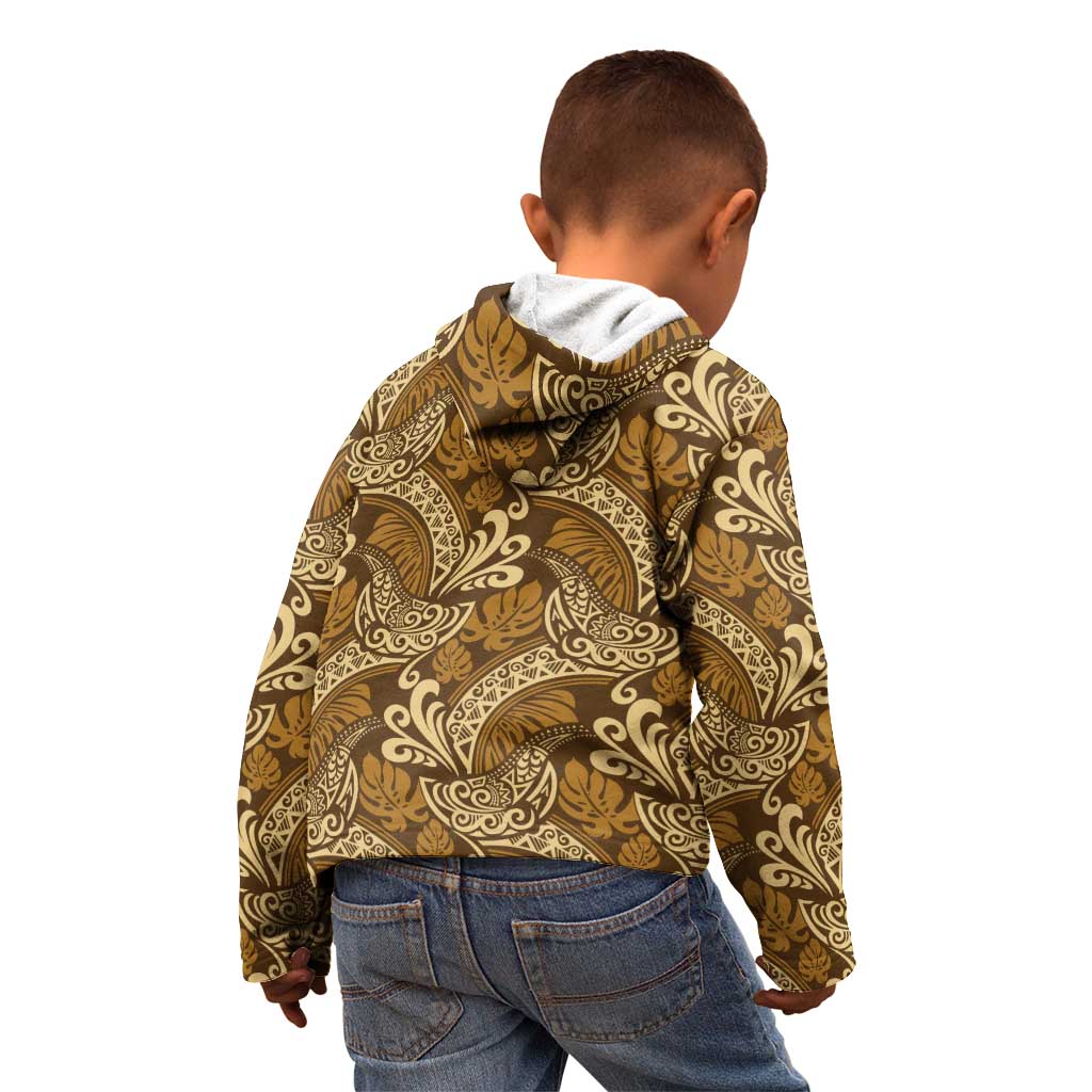 Brown Gold Monstera Kid Hoodie Polynesian Tribal Pattern LT01 - Polynesian Pride