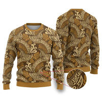 Brown Gold Monstera Ugly Christmas Sweater Polynesian Tribal Pattern LT01 Gold - Polynesian Pride