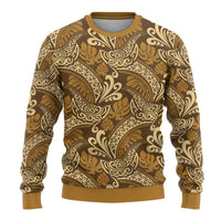Brown Gold Monstera Ugly Christmas Sweater Polynesian Tribal Pattern LT01 - Polynesian Pride
