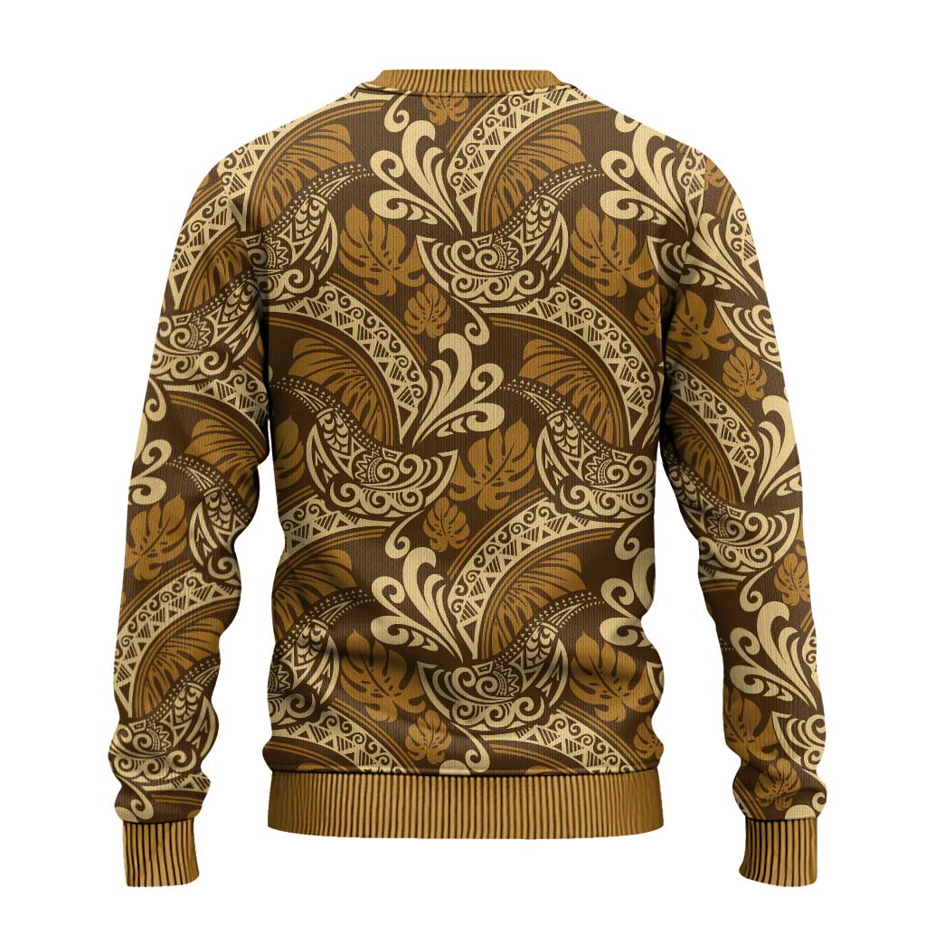 Brown Gold Monstera Ugly Christmas Sweater Polynesian Tribal Pattern LT01 - Polynesian Pride