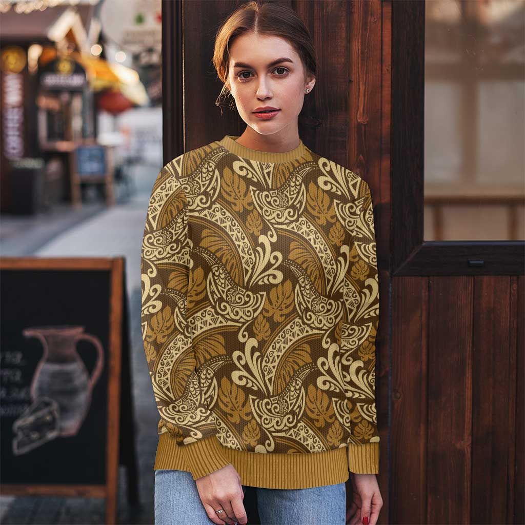 Brown Gold Monstera Ugly Christmas Sweater Polynesian Tribal Pattern LT01 - Polynesian Pride