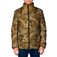 Brown Gold Monstera Padded Jacket Polynesian Tribal Pattern LT01 Men Gold - Polynesian Pride