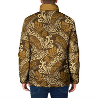 Brown Gold Monstera Padded Jacket Polynesian Tribal Pattern LT01 - Polynesian Pride