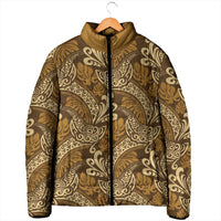 Brown Gold Monstera Padded Jacket Polynesian Tribal Pattern LT01 - Polynesian Pride