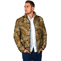 Brown Gold Monstera Padded Jacket Polynesian Tribal Pattern LT01 - Polynesian Pride