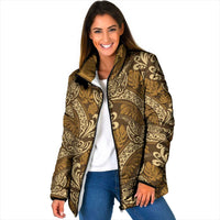 Brown Gold Monstera Padded Jacket Polynesian Tribal Pattern LT01 Women Gold - Polynesian Pride